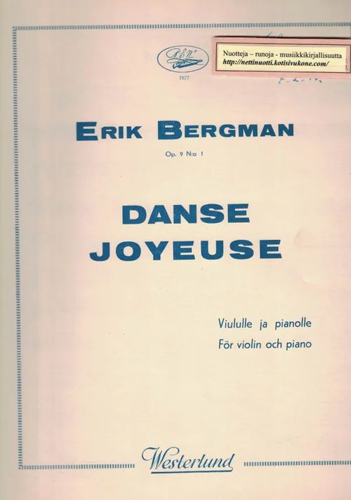 Danse joyeuse Op. 9 No1, Viululle ja pianolle - Bergman Erik | Nettinuotti | Osta Antikvaarista - Kirjakauppa verkossa