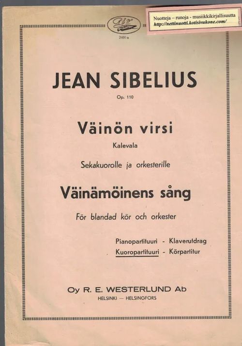 Väinön virsi (kuoropartituuri) - Sibelius Jean (Kalevala) | Nettinuotti | Osta Antikvaarista - Kirjakauppa verkossa