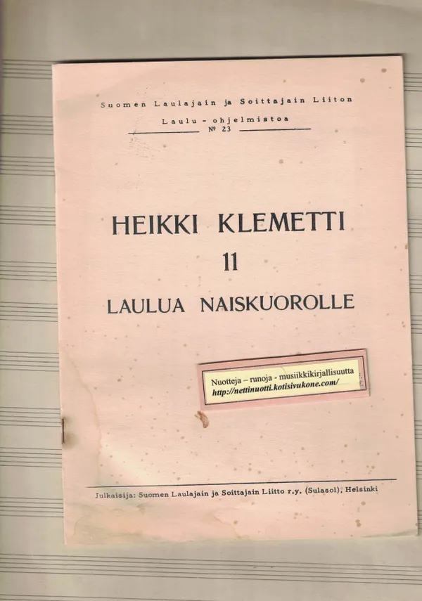 11 Laulua naiskuorolle - Klemetti Heikki | Nettinuotti | Osta Antikvaarista - Kirjakauppa verkossa