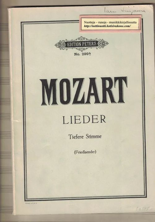 Lieder, Tiefere Stimme - Mozart W. A. | Nettinuotti | Osta Antikvaarista - Kirjakauppa verkossa