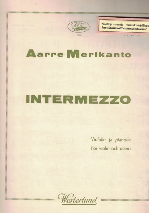 Intermezzo Viululle ja pianolle - Merikanto Aarre | Nettinuotti | Osta Antikvaarista - Kirjakauppa verkossa