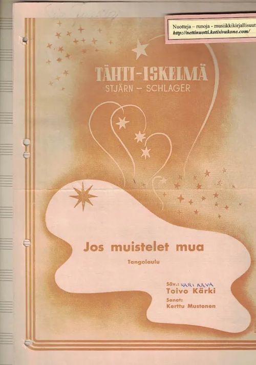 Tähti-iskelmä: Jos muistelet minua, tangolaulu - Kärki Toivo (Kerttu Mustonen) | Nettinuotti | Osta Antikvaarista - Kirjakauppa verkossa