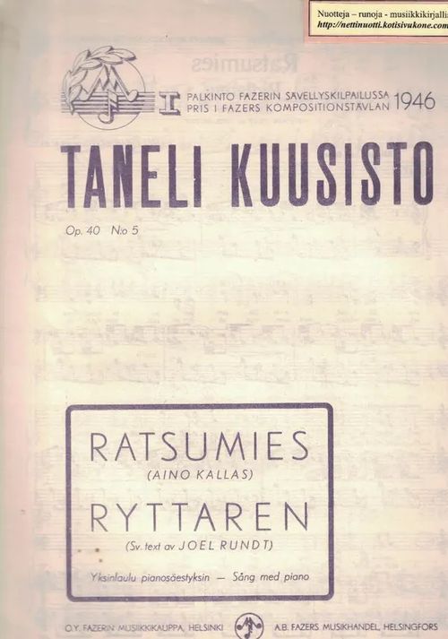 Ratsumies - Ryttaren, Op. 40 No5 - Kuusisto Taneli (Aino Kallas) | Nettinuotti | Osta Antikvaarista - Kirjakauppa verkossa