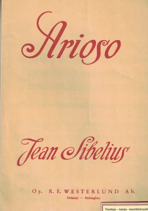 Arioso - Sibelius Jean (J.L. Runeberg) | Nettinuotti | Osta Antikvaarista - Kirjakauppa verkossa