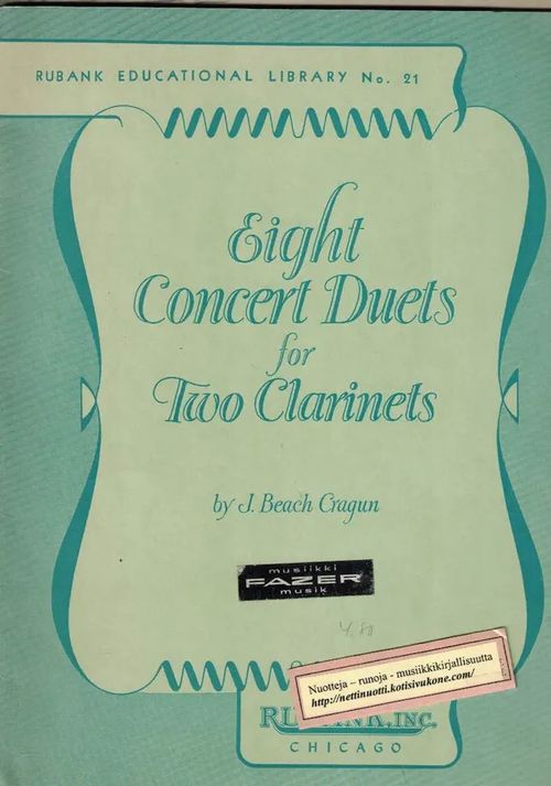 Eight Concert Duets for Two Clarinets - Cragun Beach J. | Nettinuotti | Osta Antikvaarista - Kirjakauppa verkossa