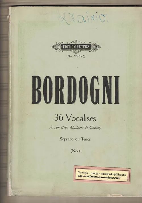 36 Vocalises - For Mezzo Soprano or Baritone - Bordogni Marco | Nettinuotti | Osta Antikvaarista - Kirjakauppa verkossa