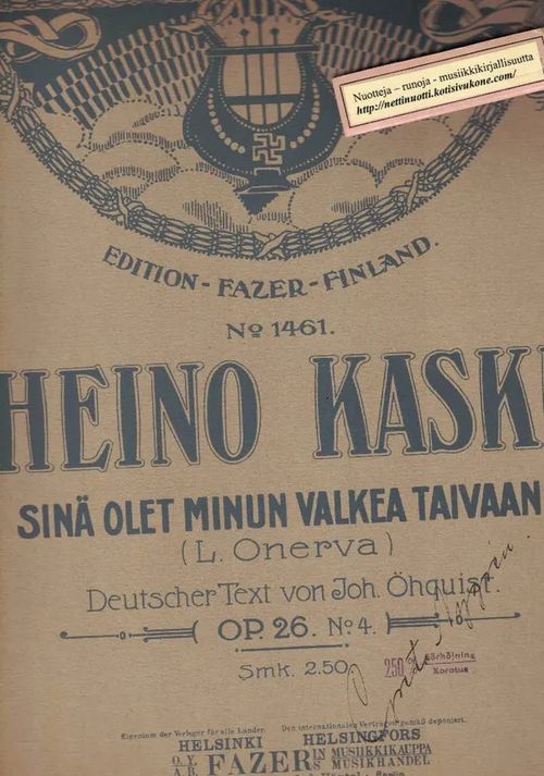 Sinä olet minun valkea taivaani, Op. 26 No4 - Kaski Heino (L. Onerva) | Nettinuotti | Osta Antikvaarista - Kirjakauppa verkossa