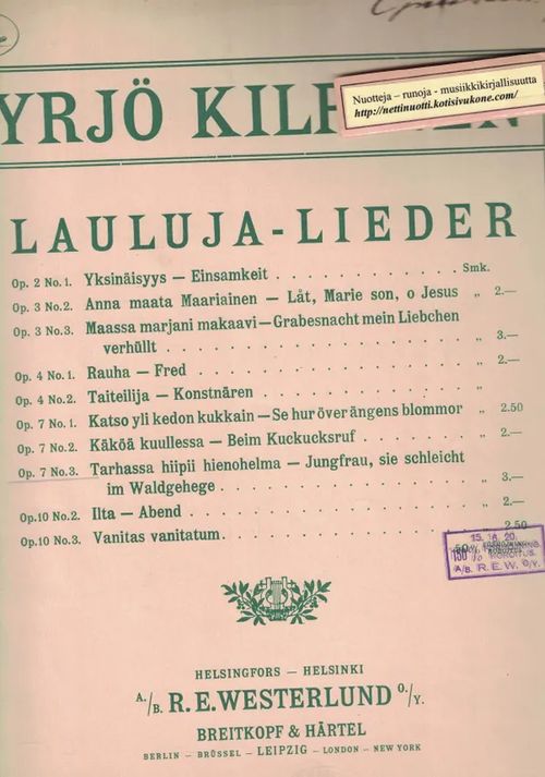 Lauluja Lieder: Tarhassa hiipii hienohelma - Kilpinen Yrjö | Nettinuotti | Osta Antikvaarista - Kirjakauppa verkossa