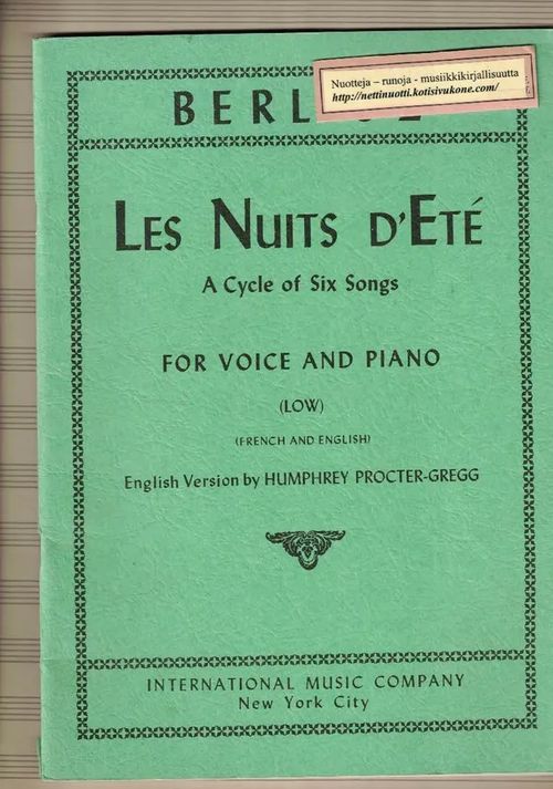 Les Nuits d'Eté, A Cycle of Six Songs for voice and piano (Low) - Berliz Hector | Nettinuotti | Osta Antikvaarista - Kirjakauppa verkossa