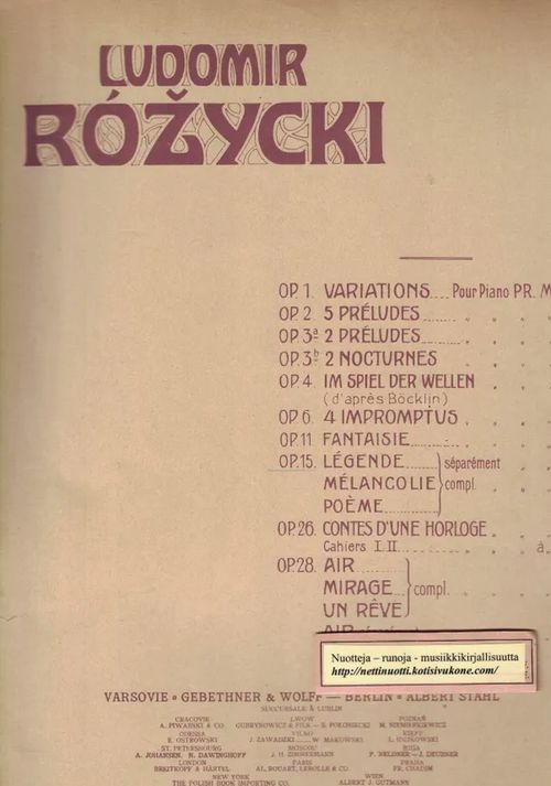 Legende Op. 15 No1 - Rózycki Ludomir | Nettinuotti | Osta Antikvaarista - Kirjakauppa verkossa