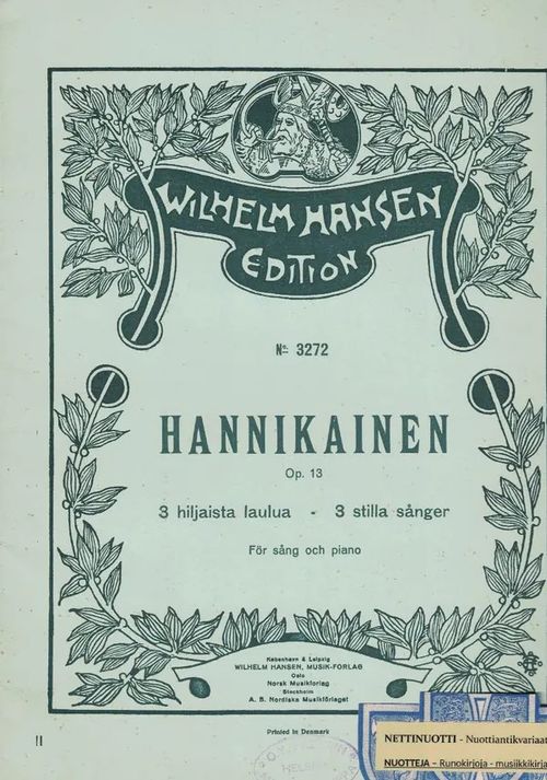 3 hiljaista laulua - 3 stilla sånger, Op. 13 - Hannikainen Ilmari | Nettinuotti | Osta Antikvaarista - Kirjakauppa verkossa