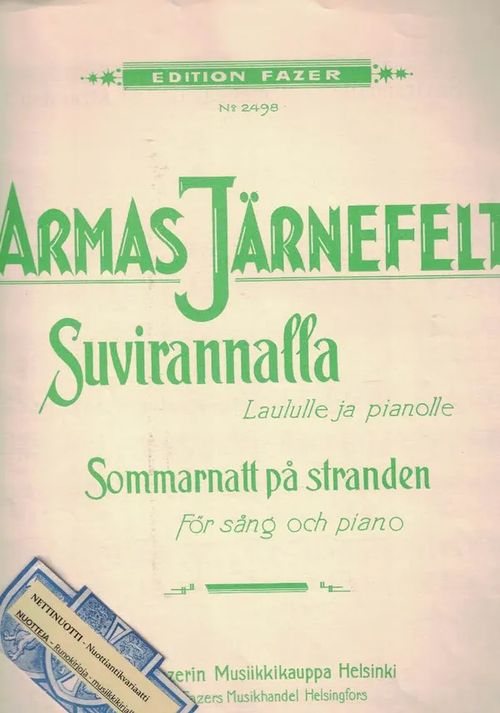 Suvirannalla, Laululle ja pianolle - Sommarnatt på stranden - Järnefelt Armas (Väinö Siikaniemi) | Nettinuotti | Osta Antikvaarista - Kirjakauppa verkossa