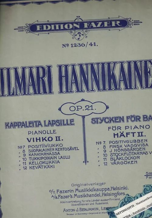 Kappaleita lapsille = Stycken för barn Op 21 : pianolle vihko II - Hannikainen, Ilmari | Nettinuotti | Osta Antikvaarista - Kirjakauppa verkossa