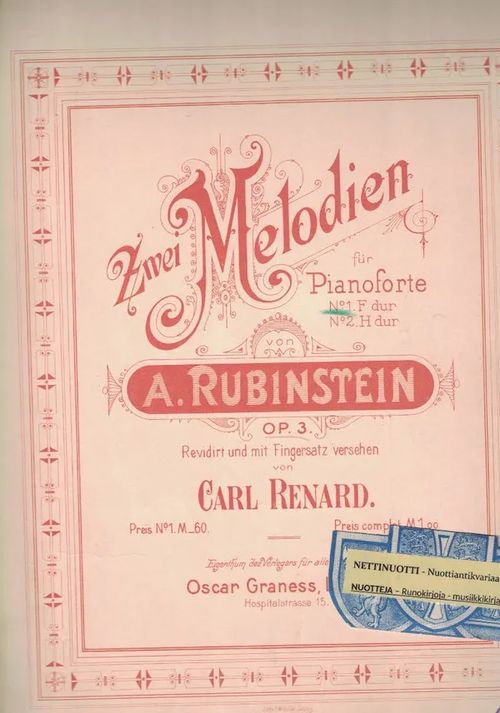 Zwei Melodien für Pianoforte Op. 3 - Rubinstein A. | Nettinuotti | Osta Antikvaarista - Kirjakauppa verkossa