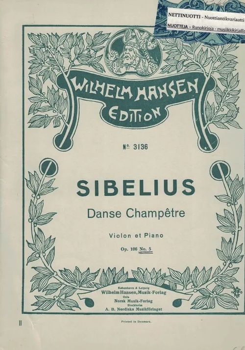 Danse Champêtre Violon et Piano, Op. 106 No5 - Sibelius Jean | Nettinuotti | Osta Antikvaarista - Kirjakauppa verkossa