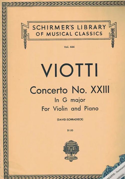 Concerto No. XXIII in G major For Violin and Piano - Viotti | Nettinuotti | Osta Antikvaarista - Kirjakauppa verkossa