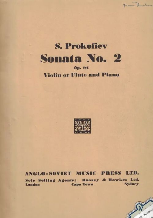 Sonata No. 2 Op. 94, Violin or Flute and Piano - Prokofiev Sergei | Nettinuotti | Osta Antikvaarista - Kirjakauppa verkossa
