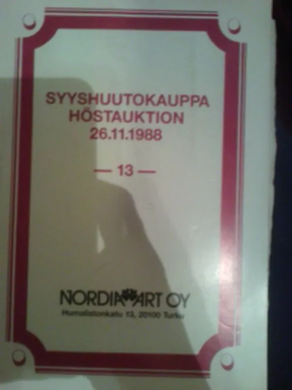 Syyshuutokauppa/Höstauktion 13. 26.11.1988. Nordia-Art | Oulun Antikvariaatti Ky | Osta Antikvaarista - Kirjakauppa verkossa