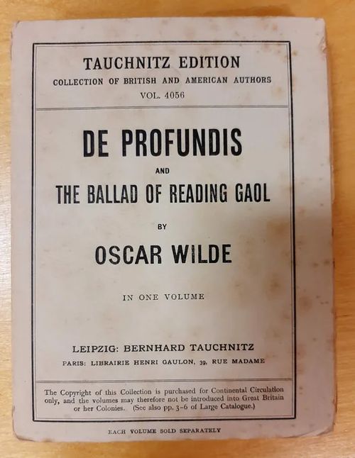 De Profundis and The Ballad of Reading Gaol in One Volume - Wilde Oscar | Kristinas bokgrotta | Osta Antikvaarista - Kirjakauppa verkossa