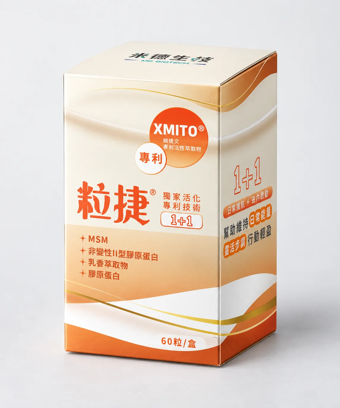 米德生技粒捷 1+1 立體產品包裝