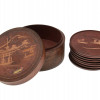 A VINTAGE JAPANESE CARVED WOOD COASTERS IN A BOX PIC-0