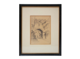 SALISBURY HIGH STREET GATE 1930S PENCIL DRAWING