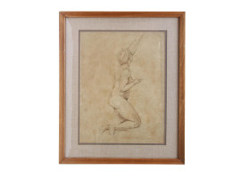 A VINTAGE PENCIL PAINTING OF NUDE FEMALE FIGURE