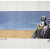 MIXED MEDIA AMERICAN ARTWORK DOGS IN SUITS SIGNED PIC-0