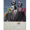 MIXED MEDIA AMERICAN ARTWORK DOGS IN SUITS SIGNED PIC-2