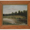 A VINTAGE FRAMED OIL ON PAPER LANDSCAPE PAINTING PIC-0