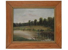 A VINTAGE FRAMED OIL ON PAPER LANDSCAPE PAINTING