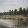 A VINTAGE FRAMED OIL ON PAPER LANDSCAPE PAINTING PIC-1