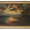 A VINTAGE SIGNED OIL PAINTING OF A LAKESIDE HOUSE PIC-0