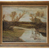 AN OIL PAINTING OF A RIVER AND WOODS EARLY 20TH C PIC-0