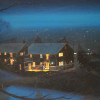 A FRED DREANY OIL PAINTING OF A CITY AT NIGHT PIC-1