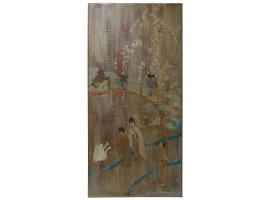 A LARGE VINTAGE CHINESE PAINTING ON A WOOD BOARD