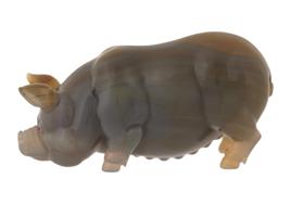 RUSSIAN CARVED AGATE PIG FIGURINE W GOLD AND RUBY EYES