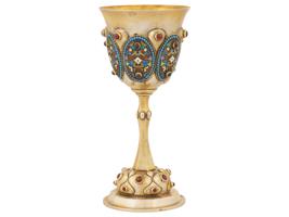 RUSSIAN JUDAICA SILVER ENAMEL KIDDUSH CUP W GEMSTONES