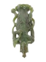 CHINESE BUDDHIST CARVED GREEN JADE FEMALE FIGURINE