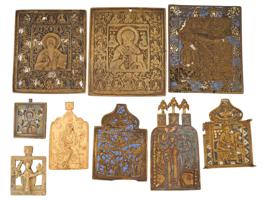 LOT OF ANTIQUE RUSSIAN ORTHODOX CAST BRONZE ICONS