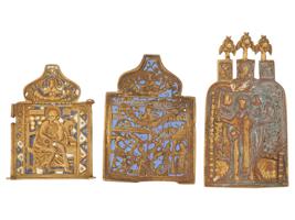 LOT OF ANTIQUE RUSSIAN ORTHODOX CAST BRONZE ICONS
