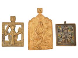 LOT OF ANTIQUE RUSSIAN ORTHODOX CAST BRONZE ICONS
