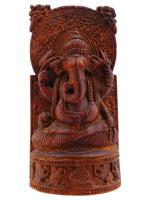 VINTAGE INDIAN CARVED WOOD WALL PANEL W GANESHA