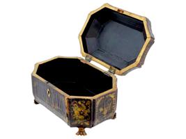 ANTIQUE 19TH CENTURY CHINESE EXPORT PAINTED LEATHER BOX