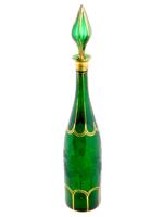 ANTIQUE BOHEMIAN GREEN GLASS WINE DECANTER WITH STOPPER