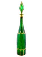 ANTIQUE BOHEMIAN GREEN GLASS WINE DECANTER WITH STOPPER