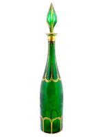 ANTIQUE BOHEMIAN GREEN GLASS WINE DECANTER WITH STOPPER
