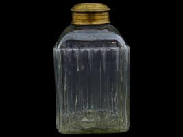 ANTIQUE RIBBED DESIGN GLASS TEA CADDY WITH BRASS LID