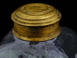 ANTIQUE RIBBED DESIGN GLASS TEA CADDY WITH BRASS LID