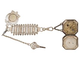 RUSSIAN SILVER FOB DIAMOND WATCH AND CHATELAINE SET